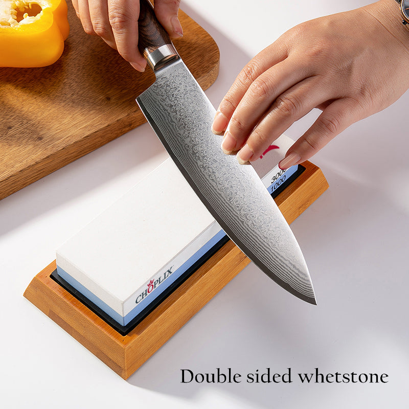 Dual-Sided Sharpening Stone - Grit 1000/3000 with Bamboo Base - CHOPLIX