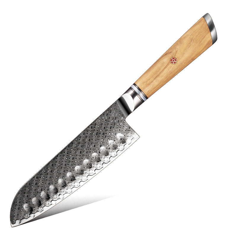 Legacy Forge 7-inch Santoku Knife - 67 Layer Damascus Blade with Resin+Olive wood Handles - CHOPLIX