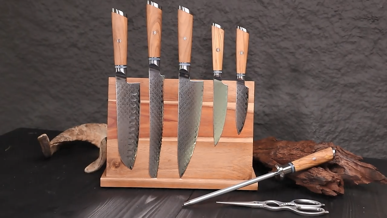 Legacy Forge Series 3-Piece Knife Set - Damascus Steel Blades with Resin and Olive Wood Handles - CHOPLIX