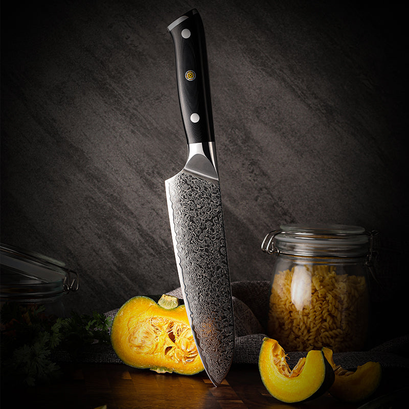 Midnight Diamond Series 7-inch Santoku Knife - 67 Layer Damascus Blade with G10 Handle - CHOPLIX