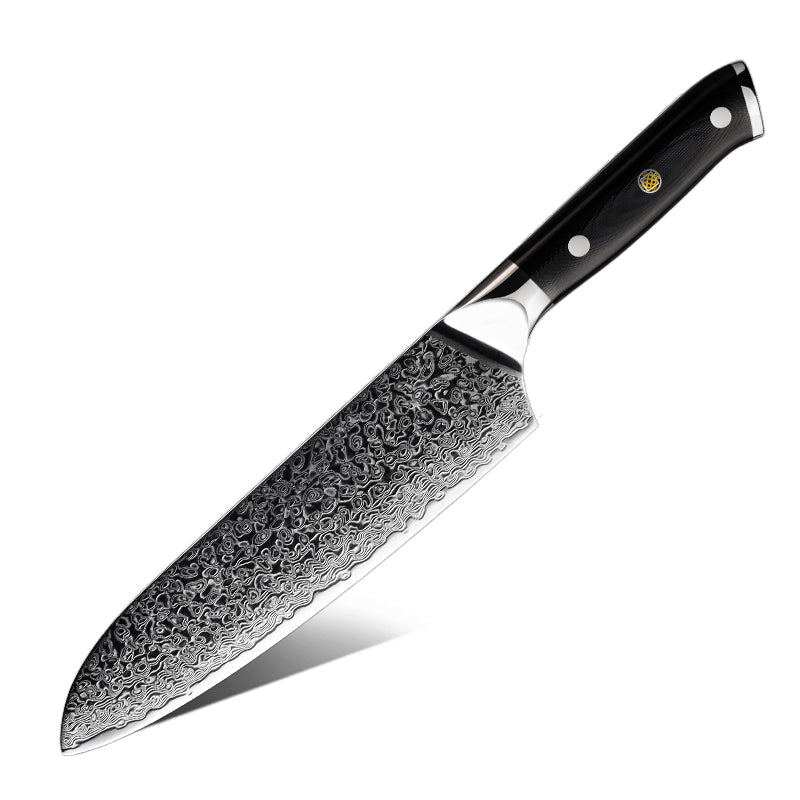 Midnight Diamond Series 7-inch Santoku Knife - 67 Layer Damascus Blade with G10 Handle - CHOPLIX