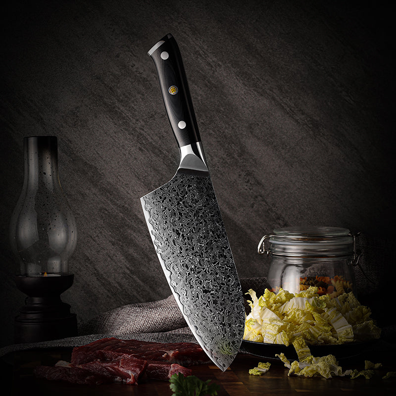 Midnight Diamond Series 7.2-inch Cleaver Knife - VG10 Damascus Blade - CHOPLIX