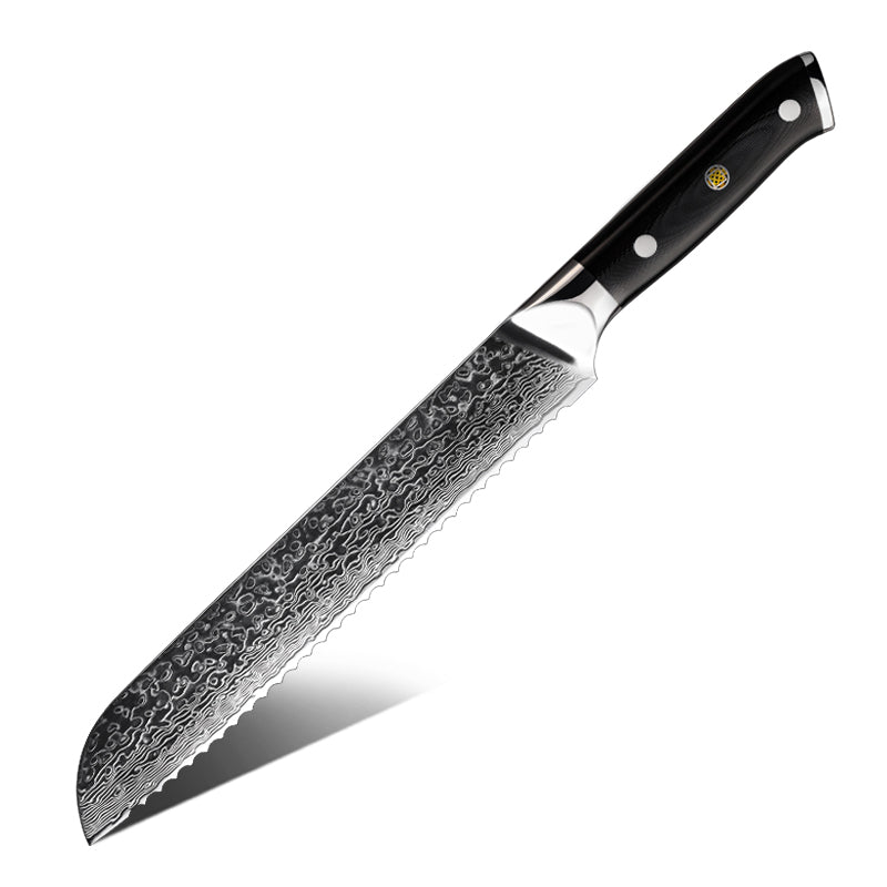 Midnight Diamond Series 8-inch Bread Knife - 67 Layers Damascus Steel Blade with G10 Handle - CHOPLIX