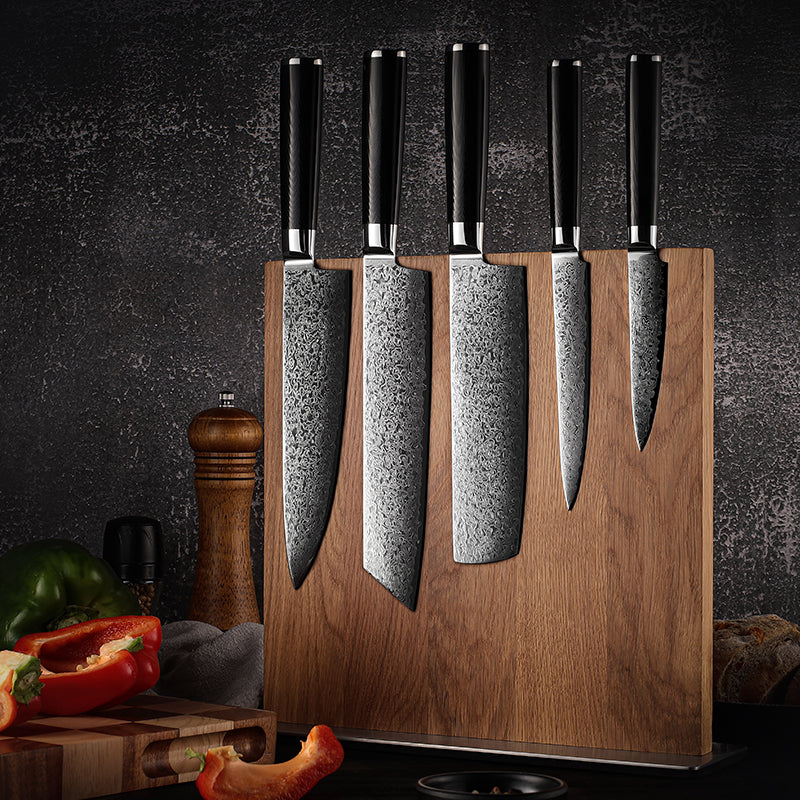 Magnetic Knife Block - Oak Finish with Stainless Steel Base - CHOPLIX