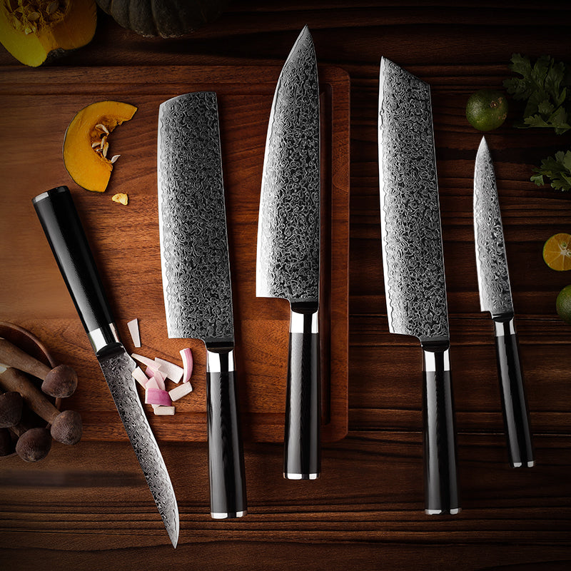 Obsidian Series 3-Piece Knife Set - Damascus Steel Blades with G10 Handles - CHOPLIX