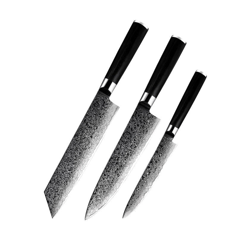 Obsidian Series 3-Piece Knife Set - Damascus Steel Blades with G10 Handles - CHOPLIX