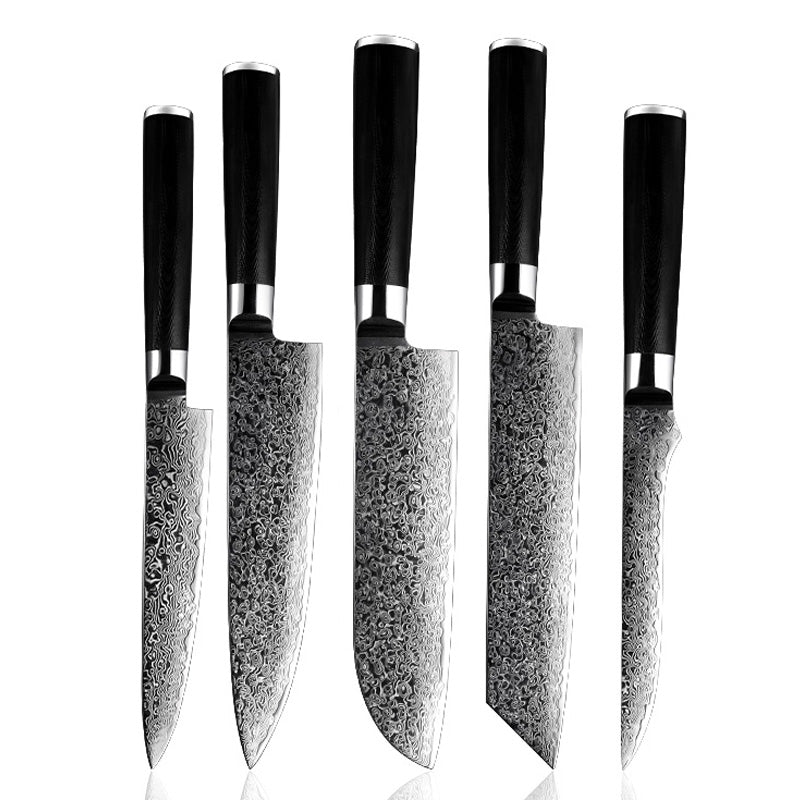 Obsidian Series 5-Piece Knife Set - Damascus Steel Blades with G10 Handles - CHOPLIX