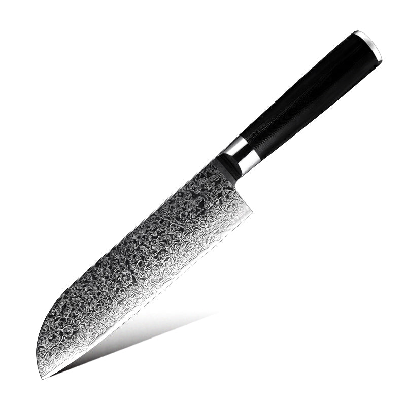 Obsidian Series 7-inch Santoku Knife - 67 Layer Damascus Blade with G10 Handle - CHOPLIX