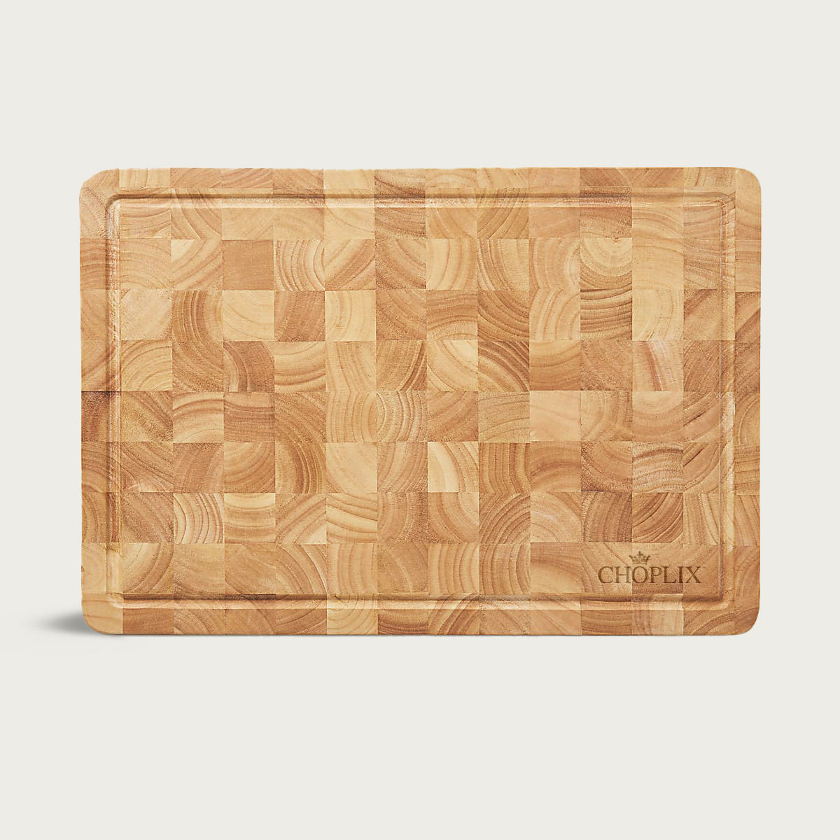 RubberWood Chef’s Choice Cutting Board – 17"x13"x1.5" BPA-Free Wooden Chopping Board with Juice Groove, Soft Rubber Feet & Built-in Handles