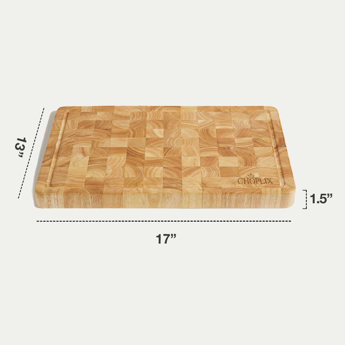 RubberWood Chef’s Choice Cutting Board – 17"x13"x1.5" BPA-Free Wooden Chopping Board with Juice Groove, Soft Rubber Feet & Built-in Handles