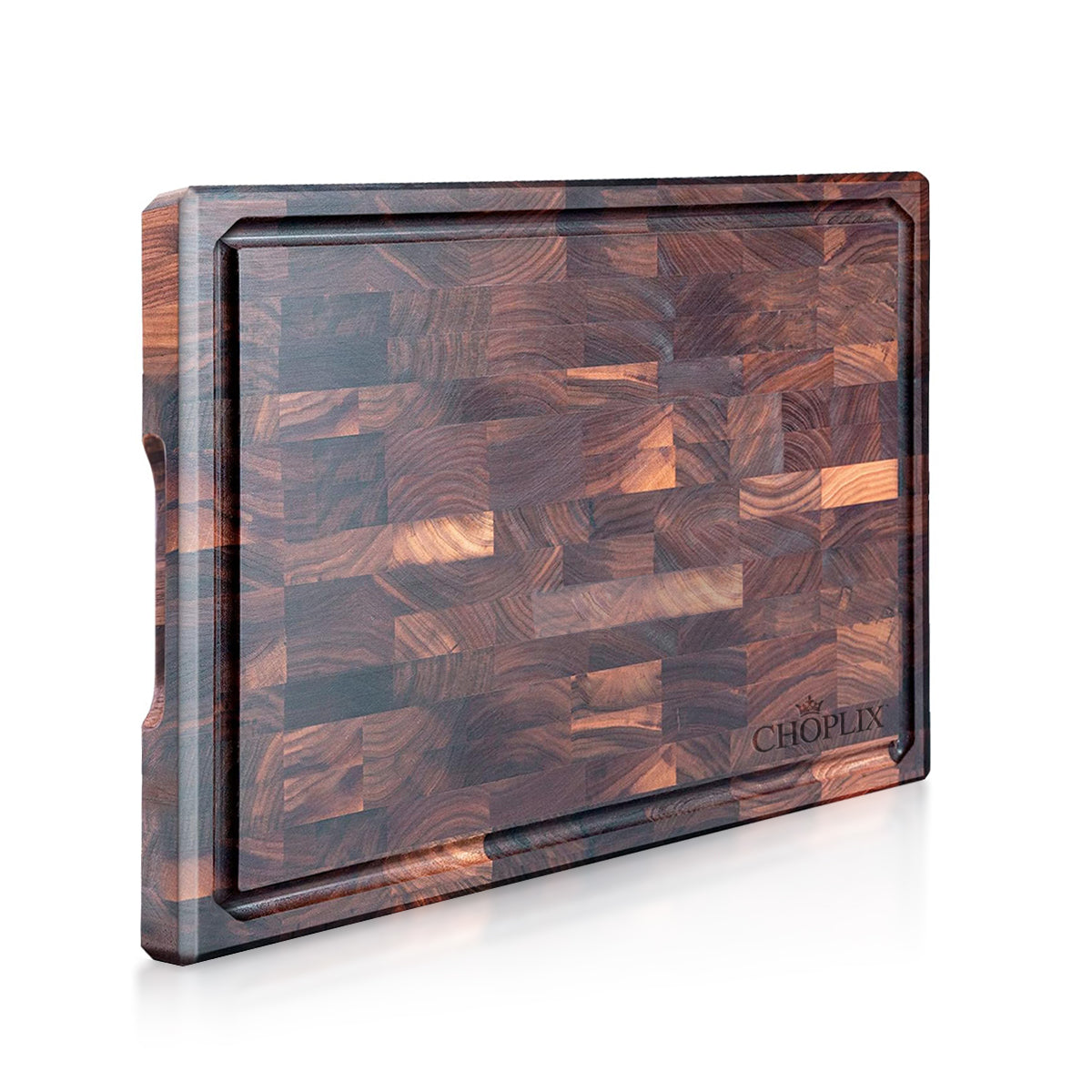 Acacia MasterBlock End Grain Cutting Board – 17"x13"x1.5" Premium Acacia Wood Butcher Block with Non-Slip Feet, Juice Groove & Built-in Handles