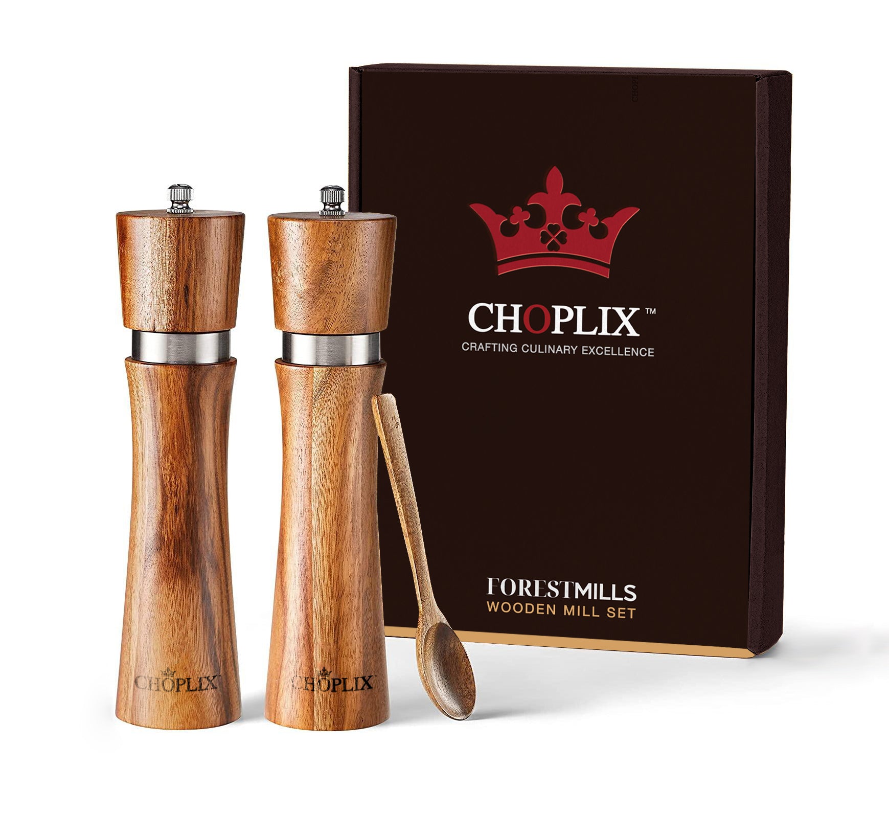 ForestMills Acacia Wood Salt and Pepper Grinder Set - CHOPLIX